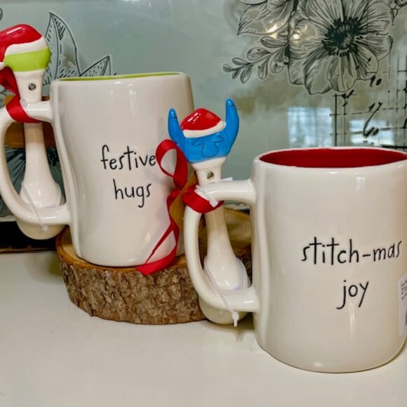 NEW Christmas Rae Dunn Disney Stitch Mugs with Spoons Set of Two - Picture 3 of 3